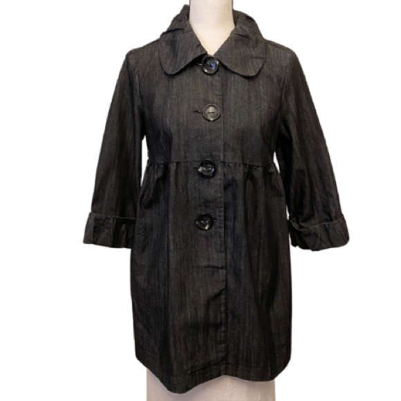 BACCINI Denim Gathered Button Front Jacket Shirt - Picture 1 of 5